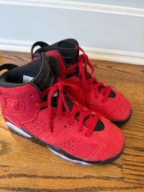 Air Jordan 6 Retro Kids Red and Black Suede High-Top Sneakers